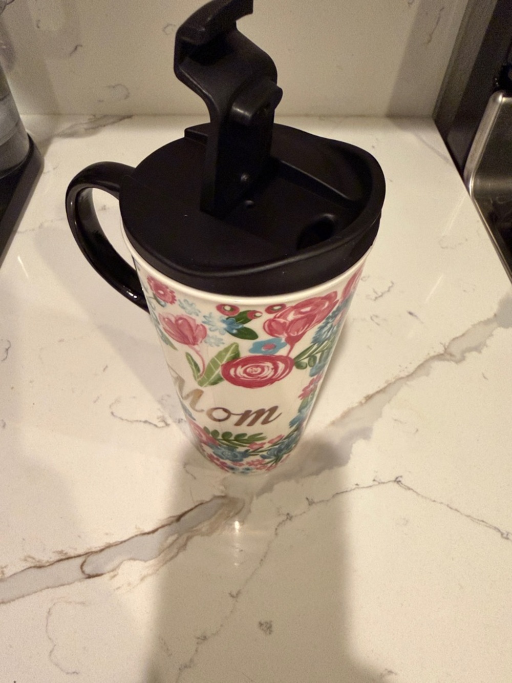 NWT Floral "Mom" Insulated Travel Mug - Pink & Blue - Picture 4 of 5